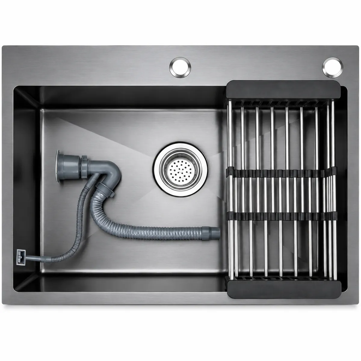 Drop In Single Kitchen Sink with Drain Strainer - Black - 65 x45cm