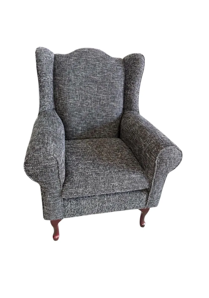 Elegant Wingback Accent Chair - Grey Fabric Upholstery