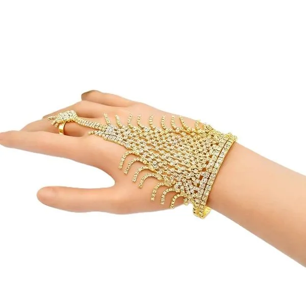 Rhinestone Bracelet Finger Ring Bracelet for women Hareness Wedding Brides
