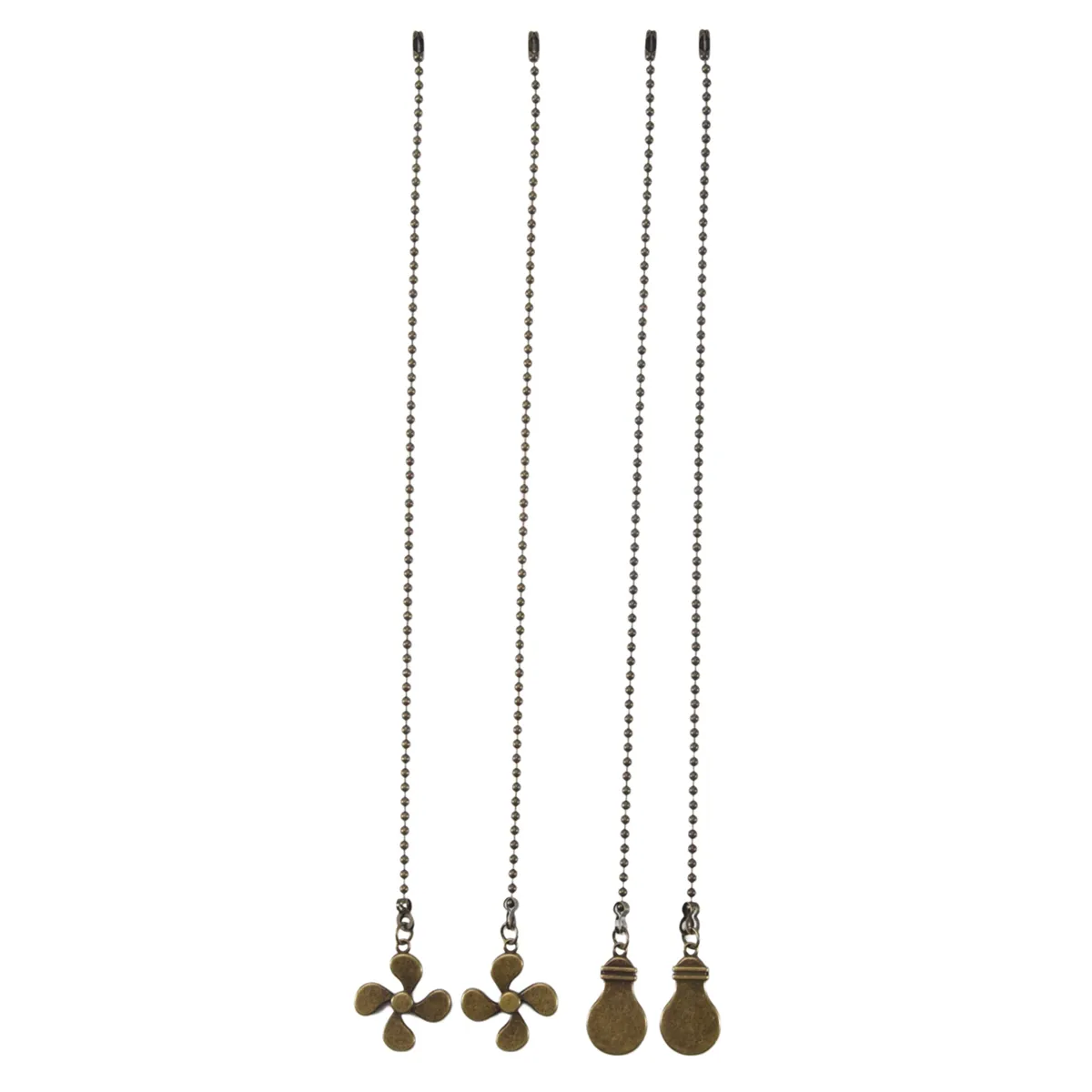 4 Pcs Ceiling Fan Pull Chain Set Bulb and Fan Pattern(Antique Bronze)