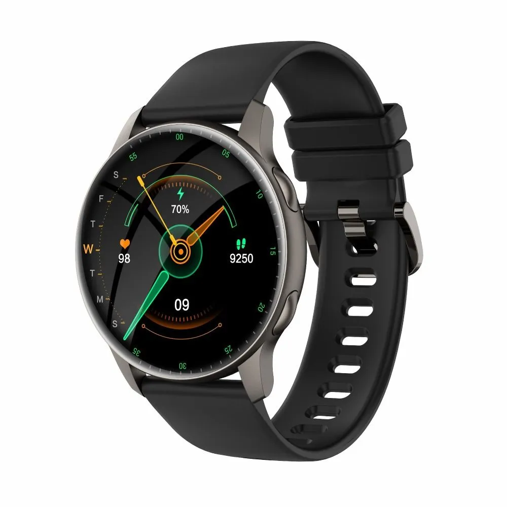 Round Screen Health Heart Rate Blood Oxygen Sleep Monitor Watch - Black