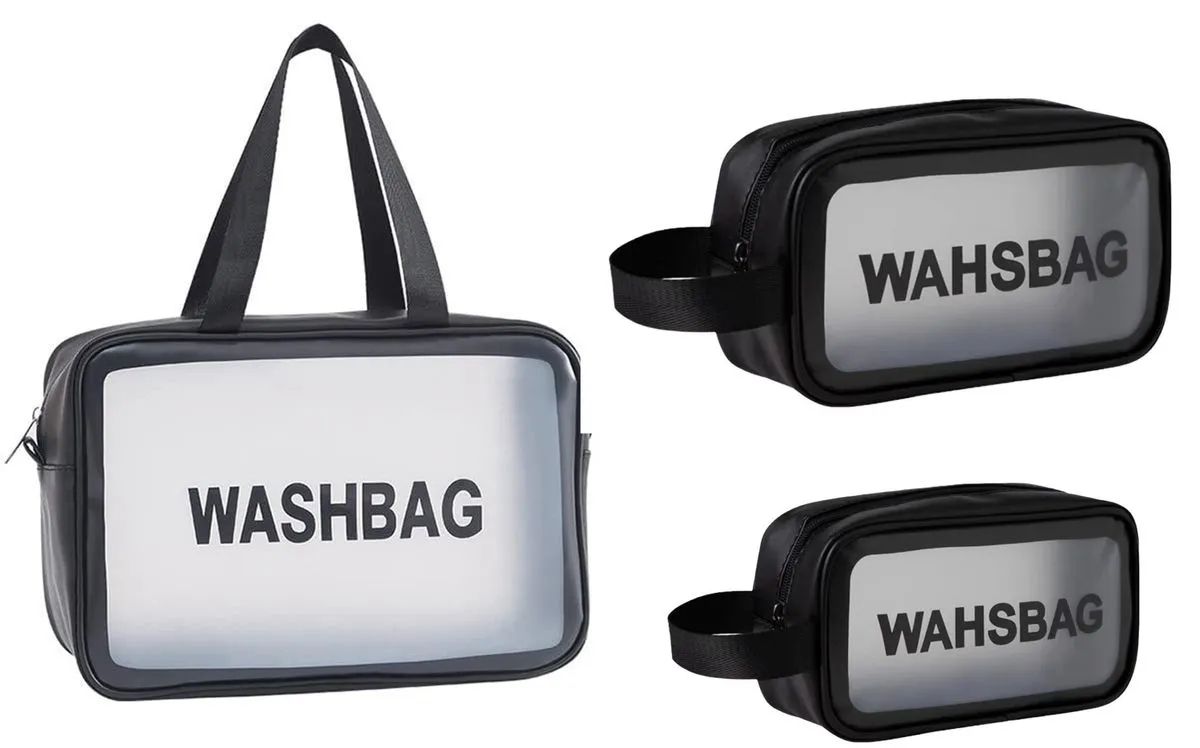 3 Piece Waterproof Toiletry Bag with Handle - Easy Trade - Black