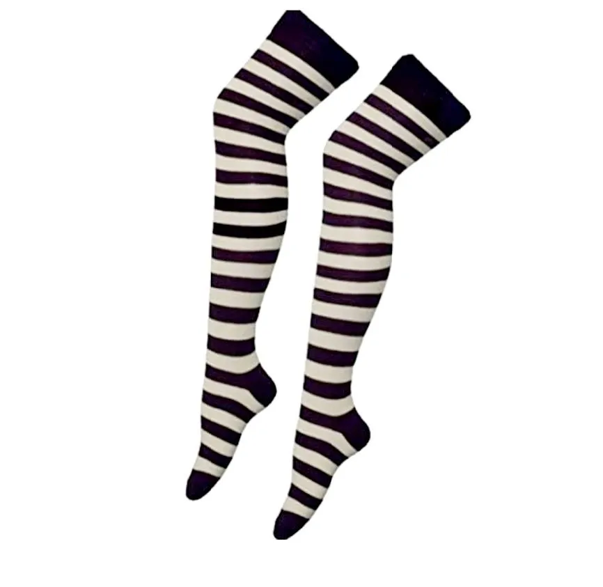 Women/Girls Over the Knee Striped Socks (size 6 foot ) - Black & White