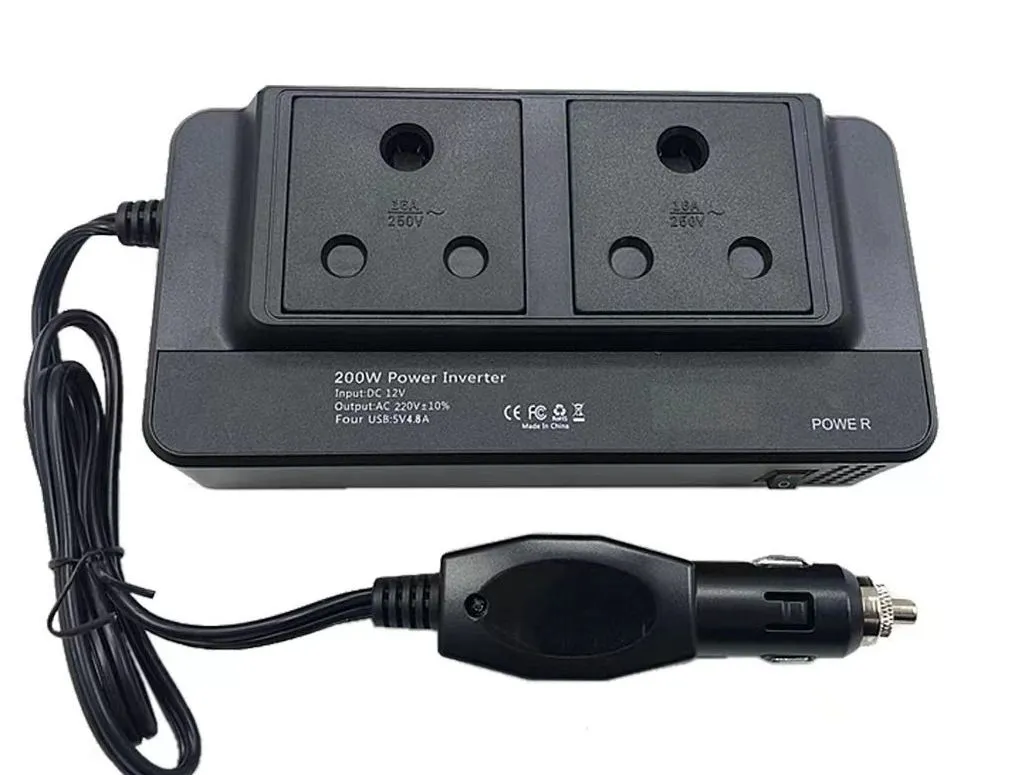 Power Car Inverter 300W DC 12V to 220V AC with 4 USB Charging Ports