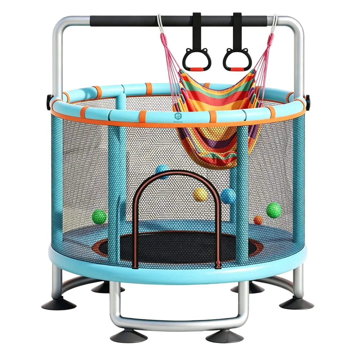 Dezvous 55" Kids Trampoline with Enclosure Swing Adjustable Gymnastics Bar