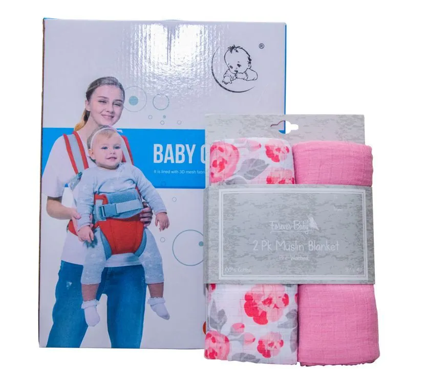 Newborn Baby Carrier with 2 Muslin Blankets Gift Set - Flower Print
