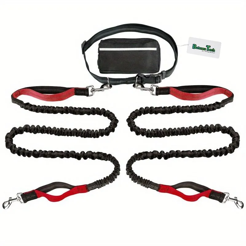 BotereuTech Dog Leash Adjustable Dual Bungee Nylon Red 2.5x118-168CM