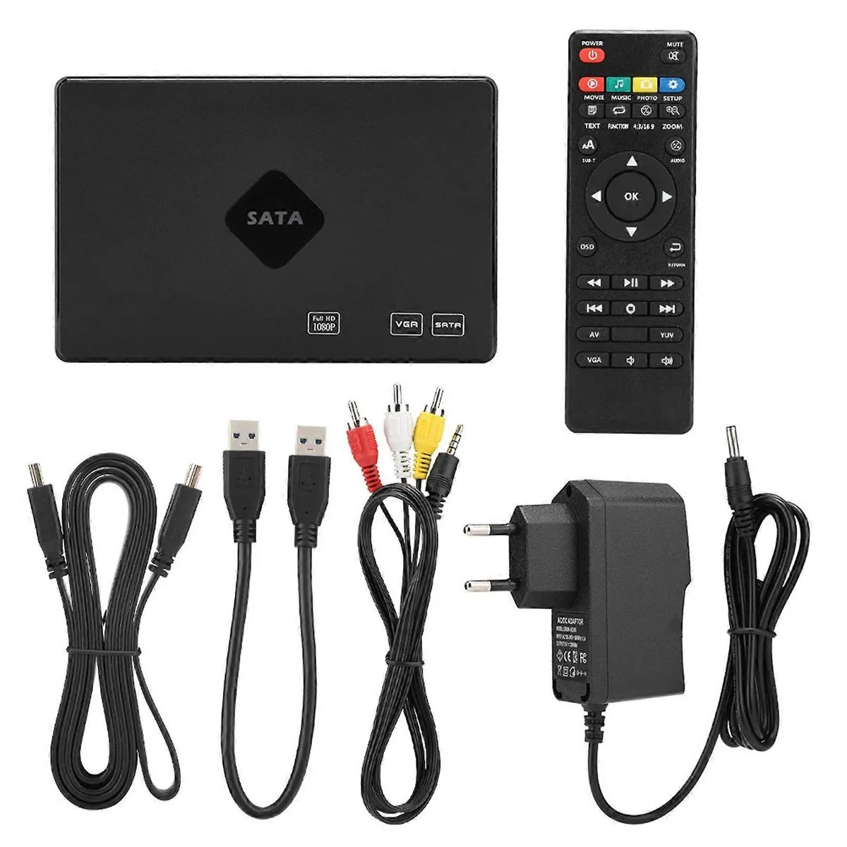 Mini Full Hd 1080p 2.5-inch Sata Hdd Player Video Audio Media Player 160g(eu Plug 100-240v)