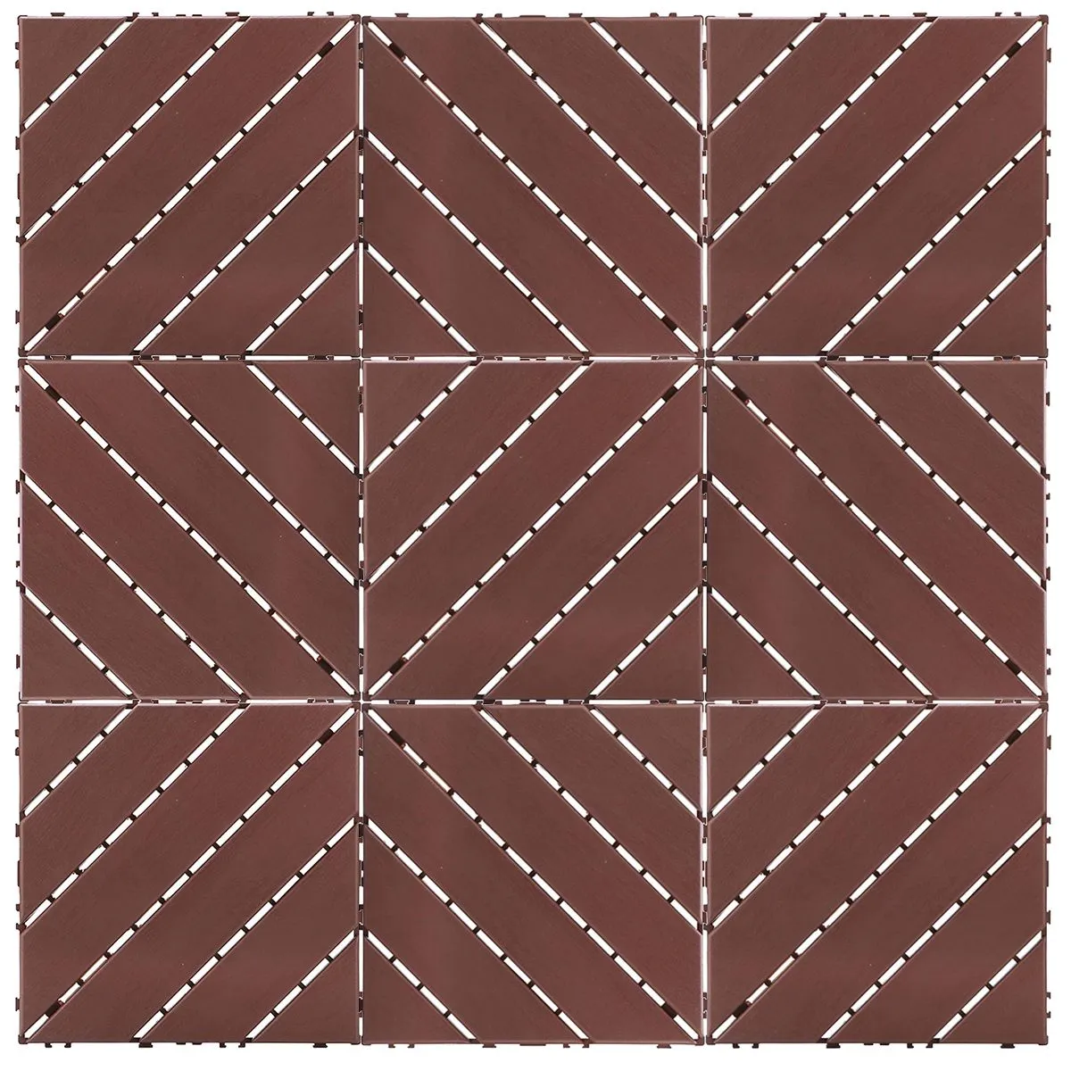 Outdoor DIY Decking Tile 9pcs x 300mm x 300mm - Brownish red-Vertical