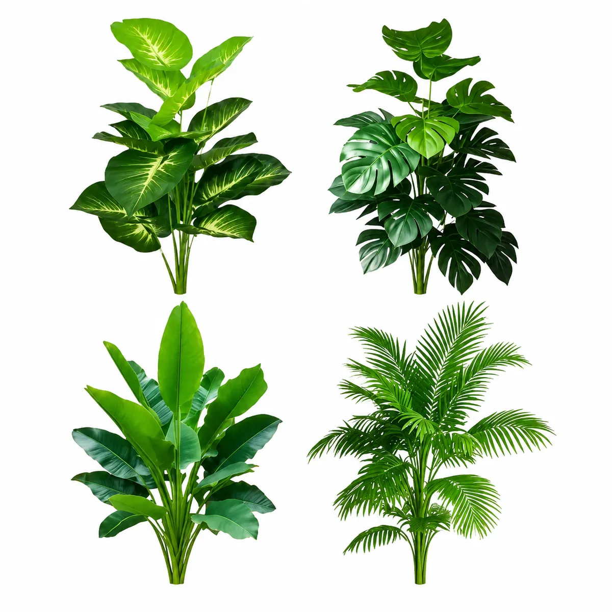 4 Piece-Artificial Tropical Plant Flora And Palm Tree Multi-Style Decor Set