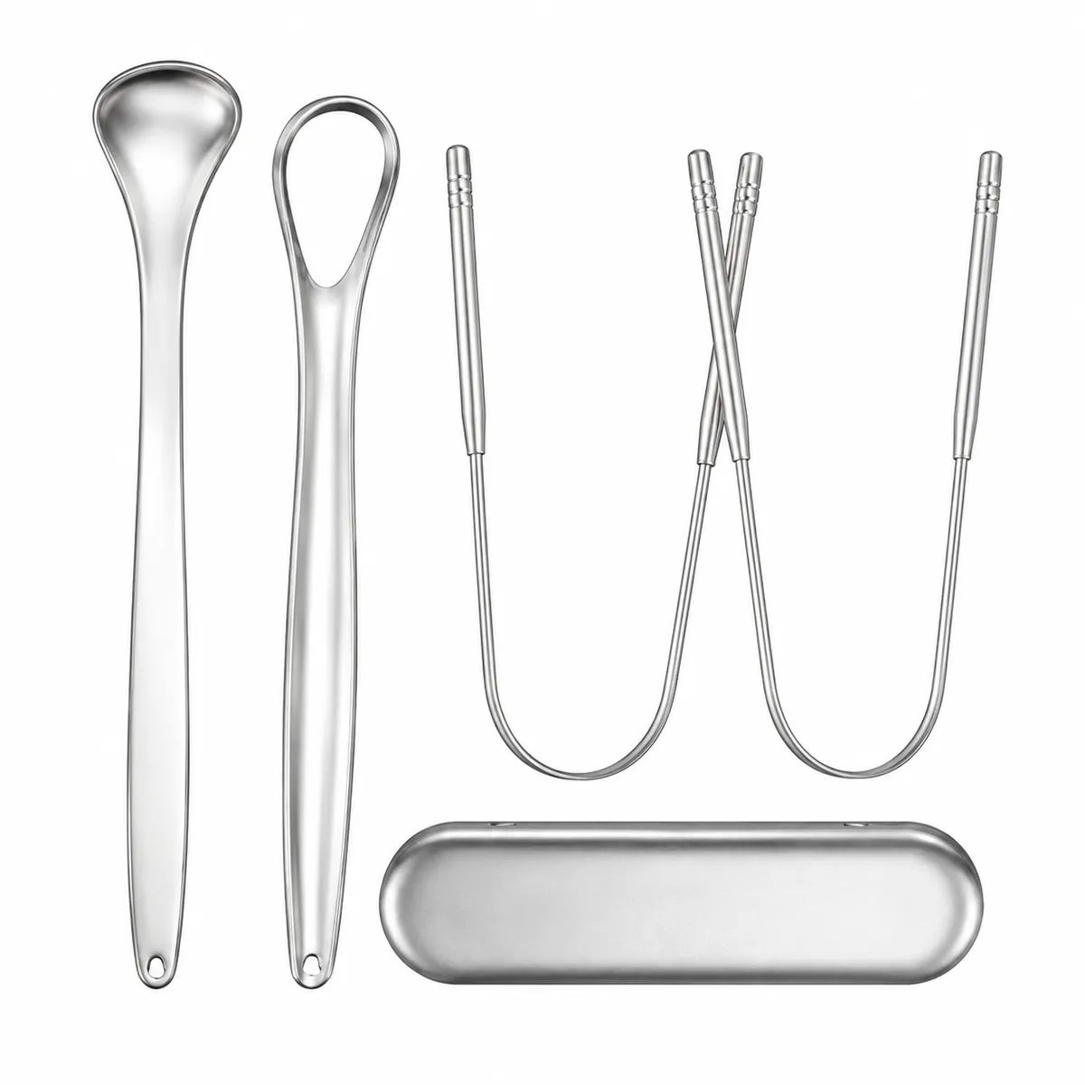 4 Tongue Scraper Stainless Steel Tongue Cleaner for Kids Adult with Case