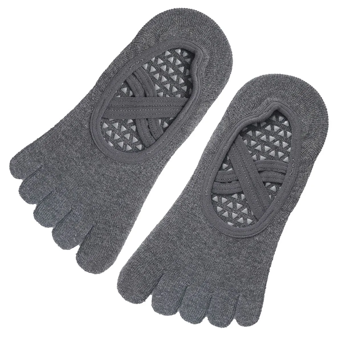 2 Pair Toe Separated Yoga Socks with NonSlip Grips&Straps for Pilates,Dance - Grey