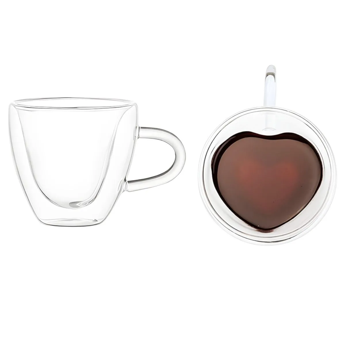 Double-Walled Heart-Shaped Glass Coffee Cups 350ml