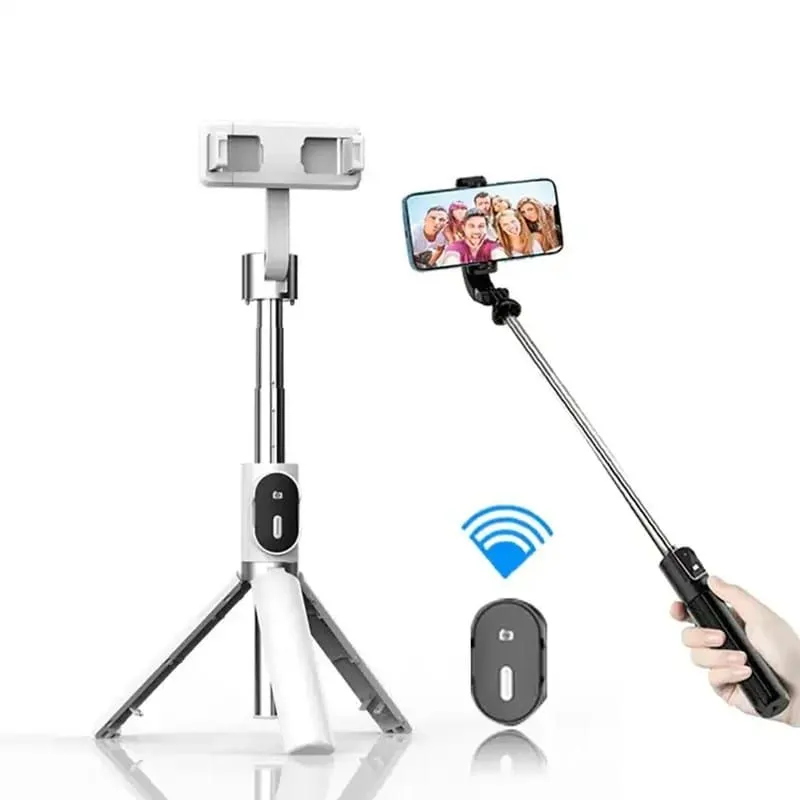 Tripod Selfie Stick, Wireless Cell Phone Holder, Ground Video Maker - Black