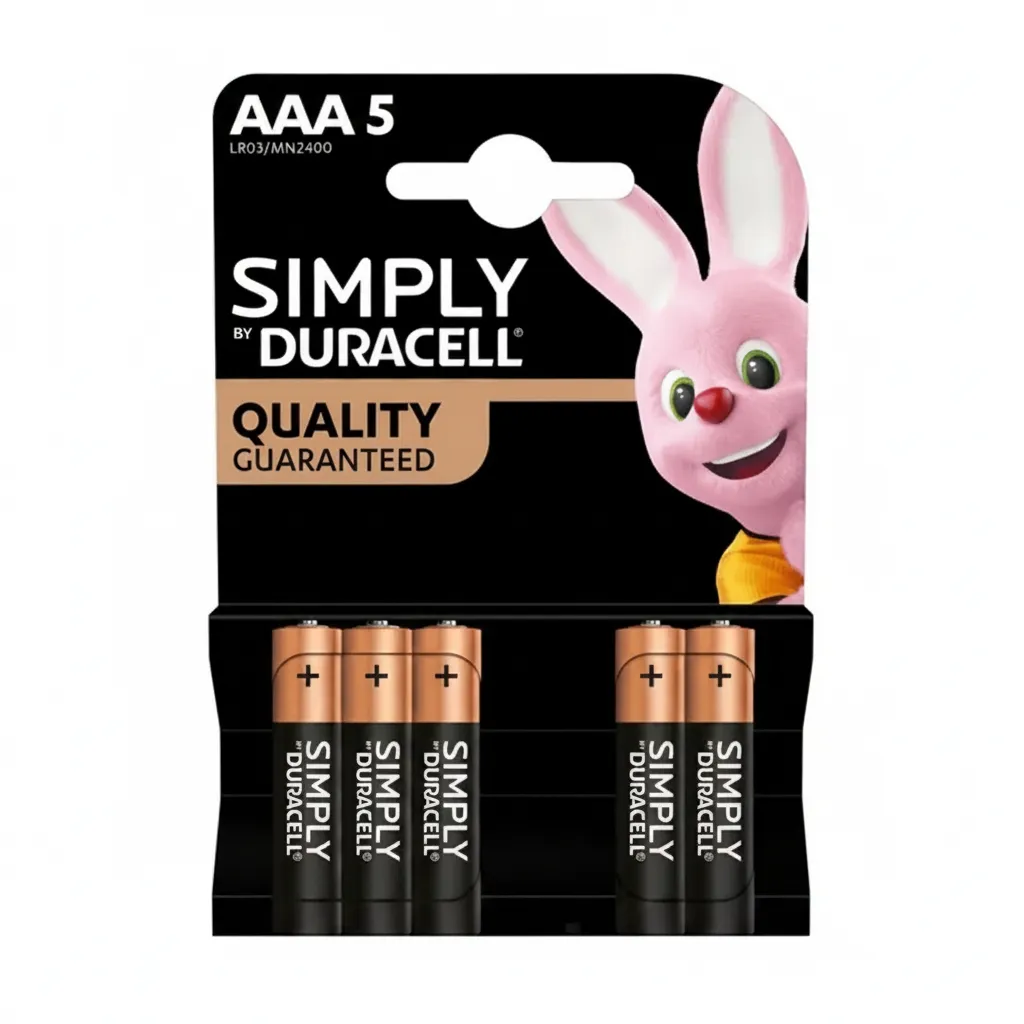 Duracell Simply Alkaline AAA Batteries 5 Piece Pack for Household Use