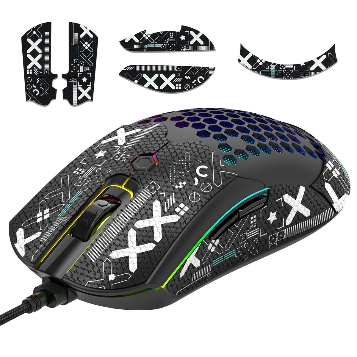 M5 RGB Wired Honeycomb Gaming Mouse 12000DPI 65g - Black