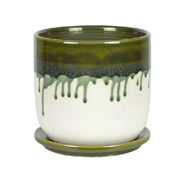 Mento White-Green Semi-Circular Vase
