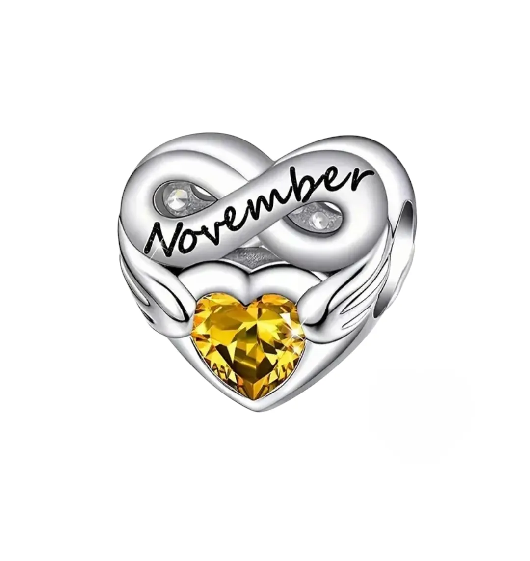 Infinity Heart-Shaped Birthstone Charm for Birth Months -November