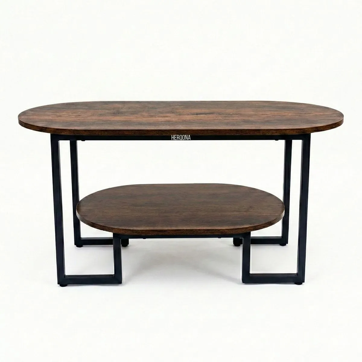 Herqona - Coffee Table with Shelf, MDF Top & Metal Frame - Brown