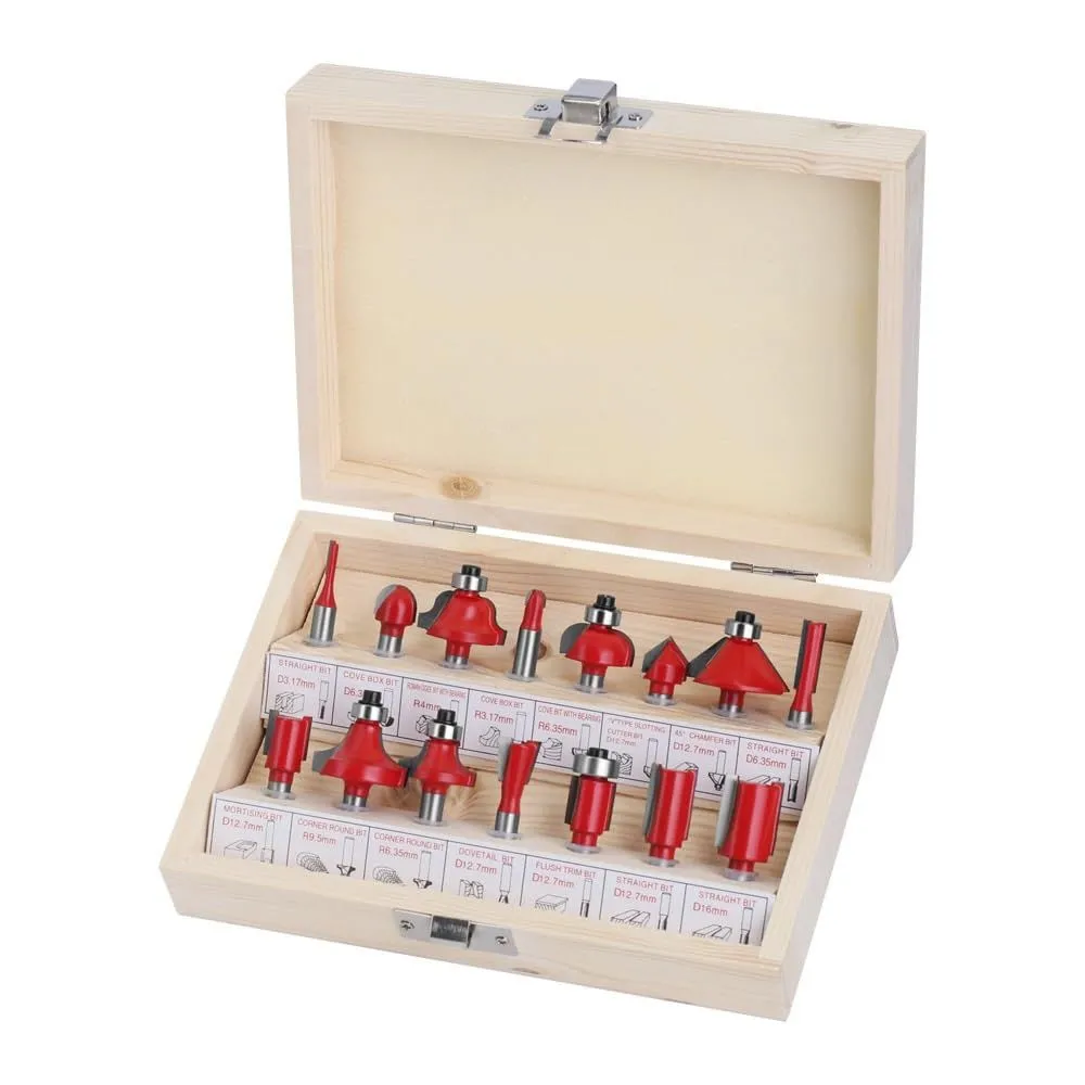 15Pc 1/4"OR 1/2"Tungsten Carbide Router Bits Set