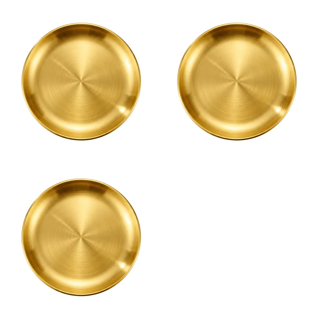 3 Pack - 17cm Stainless Steel Food Serving Tray - Gold