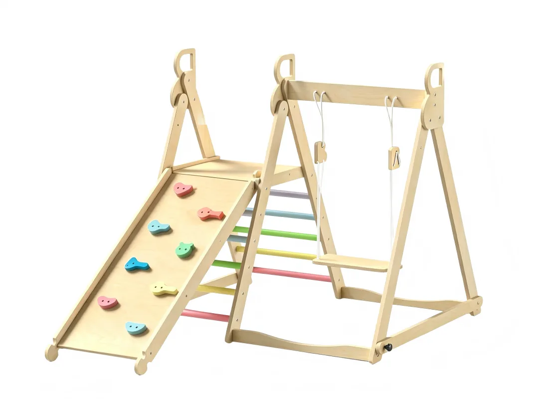Indoor Jungle Gym, Foldable Wooden Climbing Set with Swing, Slide, Ladder