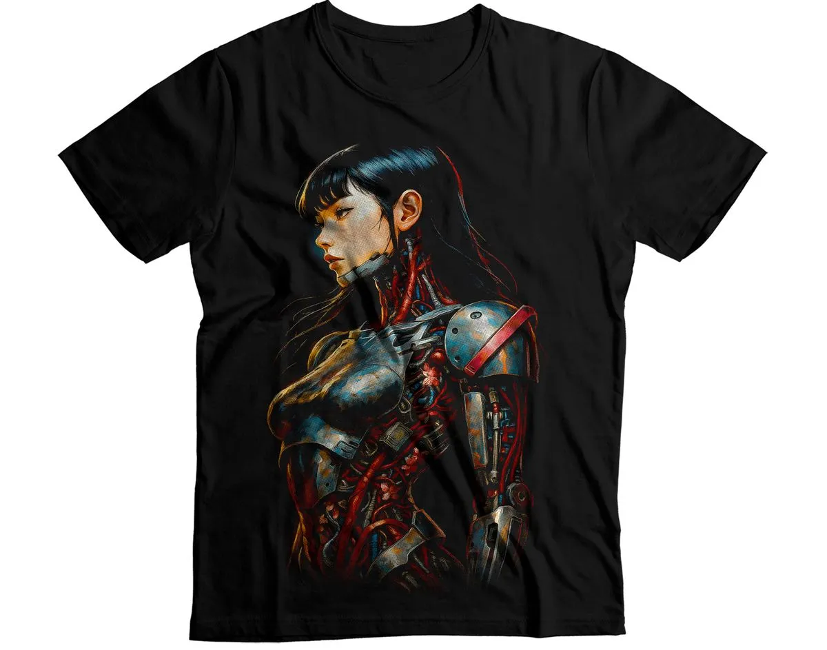 Sci Fi Female Android Metal Profile Graphic T-Shirt