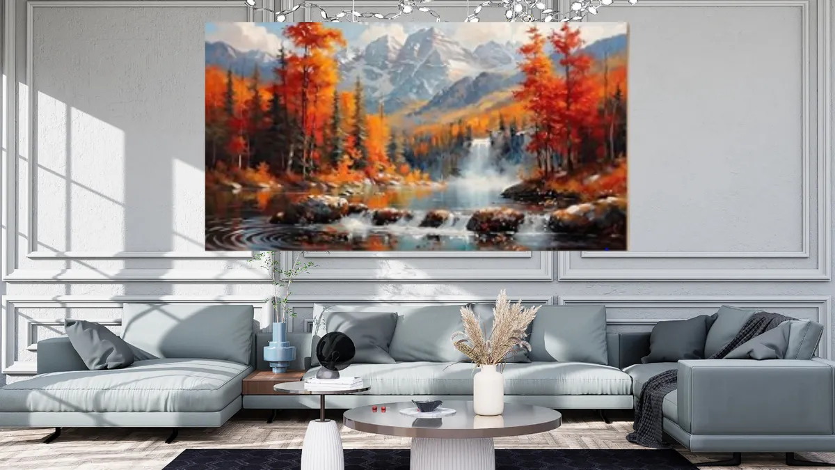 Serene Forest Mountain Waterfall Landscape Wall Art