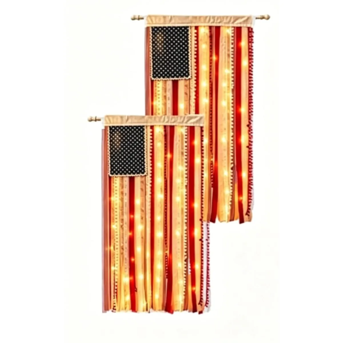 Lighted Rag American Flag Banner Set, 4 x 2.3 ft Outdoor Decor