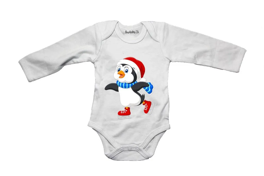 Ice Skating Penguin - LS - Baby Grow (White)