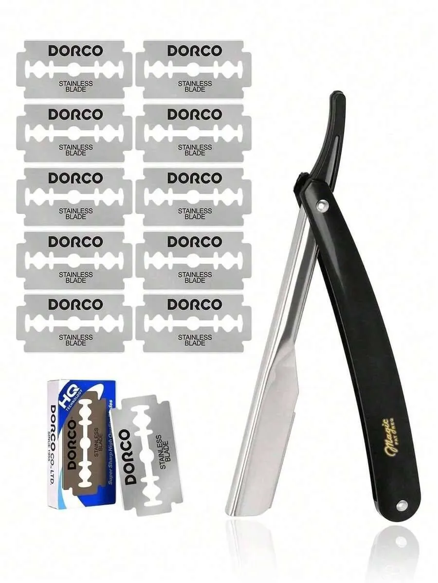 Foldable Vintage-Style Straight Barber Razor Set, Manual Razor