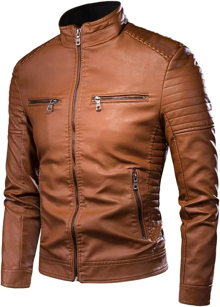 Imitation Leather Jackets For Men -Spring Fall Biker's Jacket -Light Brown