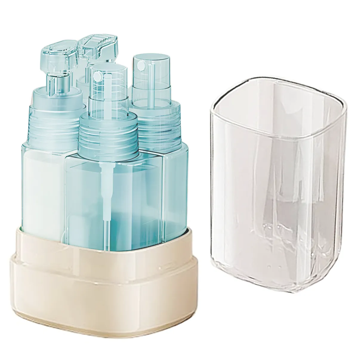 4pc Travel Bottles with Toiletries Shampoo Lotion Bottle and Storage Box - Blue