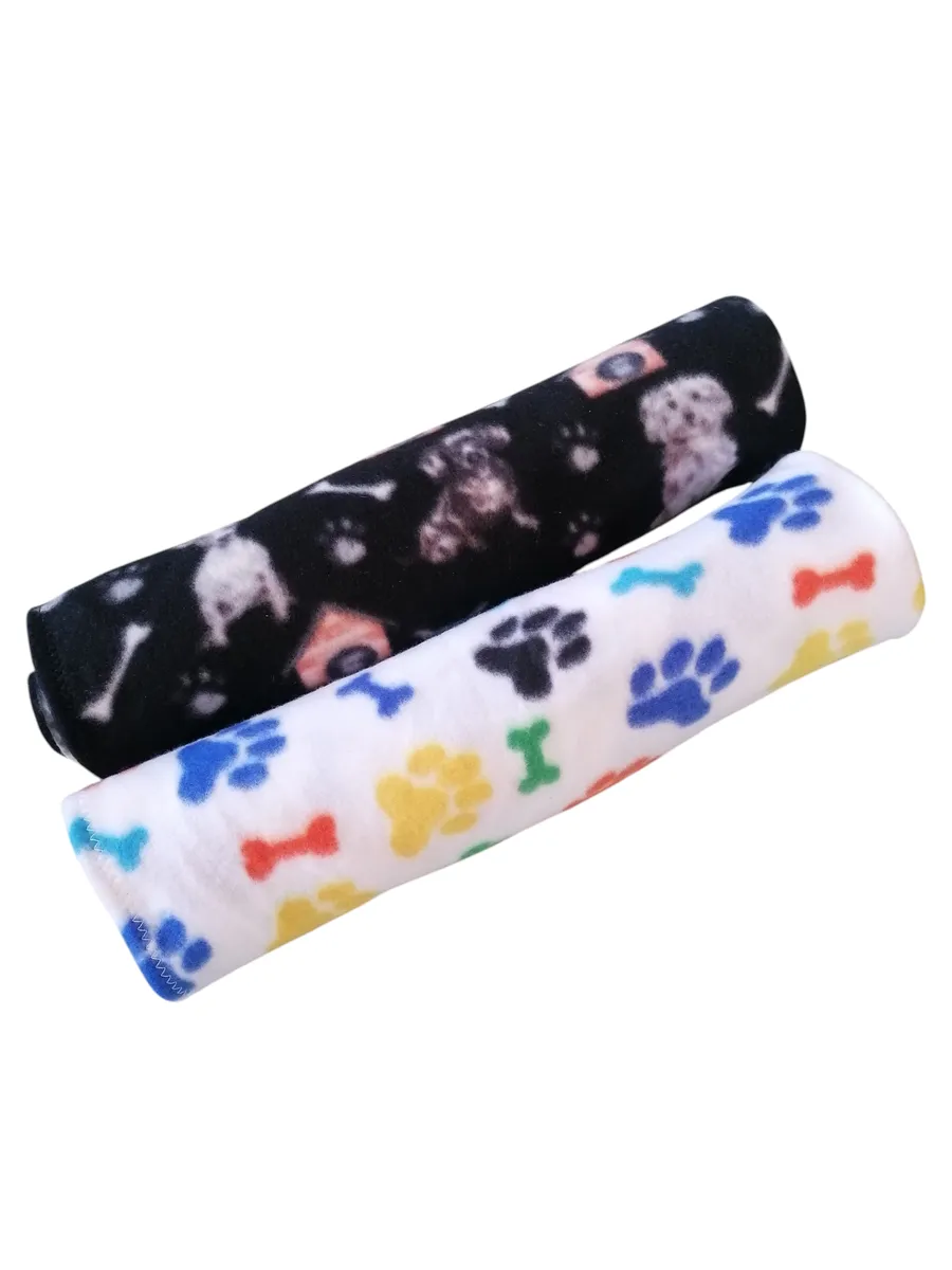 Polar Fleece Paw Print Pet Blanket 75 x 100cm - Pack of 2
