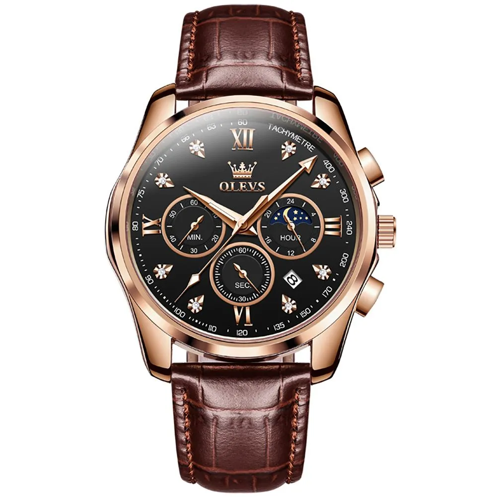 Watches for Men Calendar Luminous Water Resistant Leather Strap Men's Watch - Black, Brown