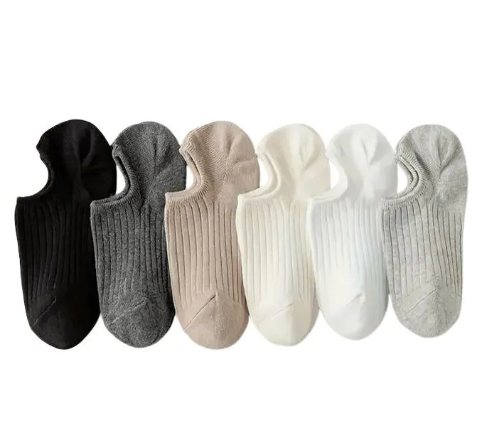 6 Pairs Black, Dark Grey, Light Grey, White, Cream And Beige Ankle Socks