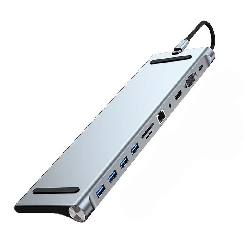 11-in-1 USB C Hub with 4K HDMI, VGA, RJ45, SD/TF Card Reader