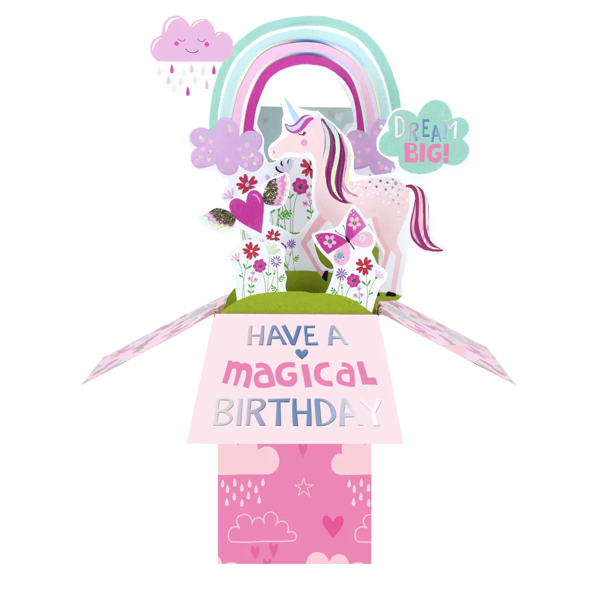 3D Pop-up Clever Cubes Birthday card - Unicorn
