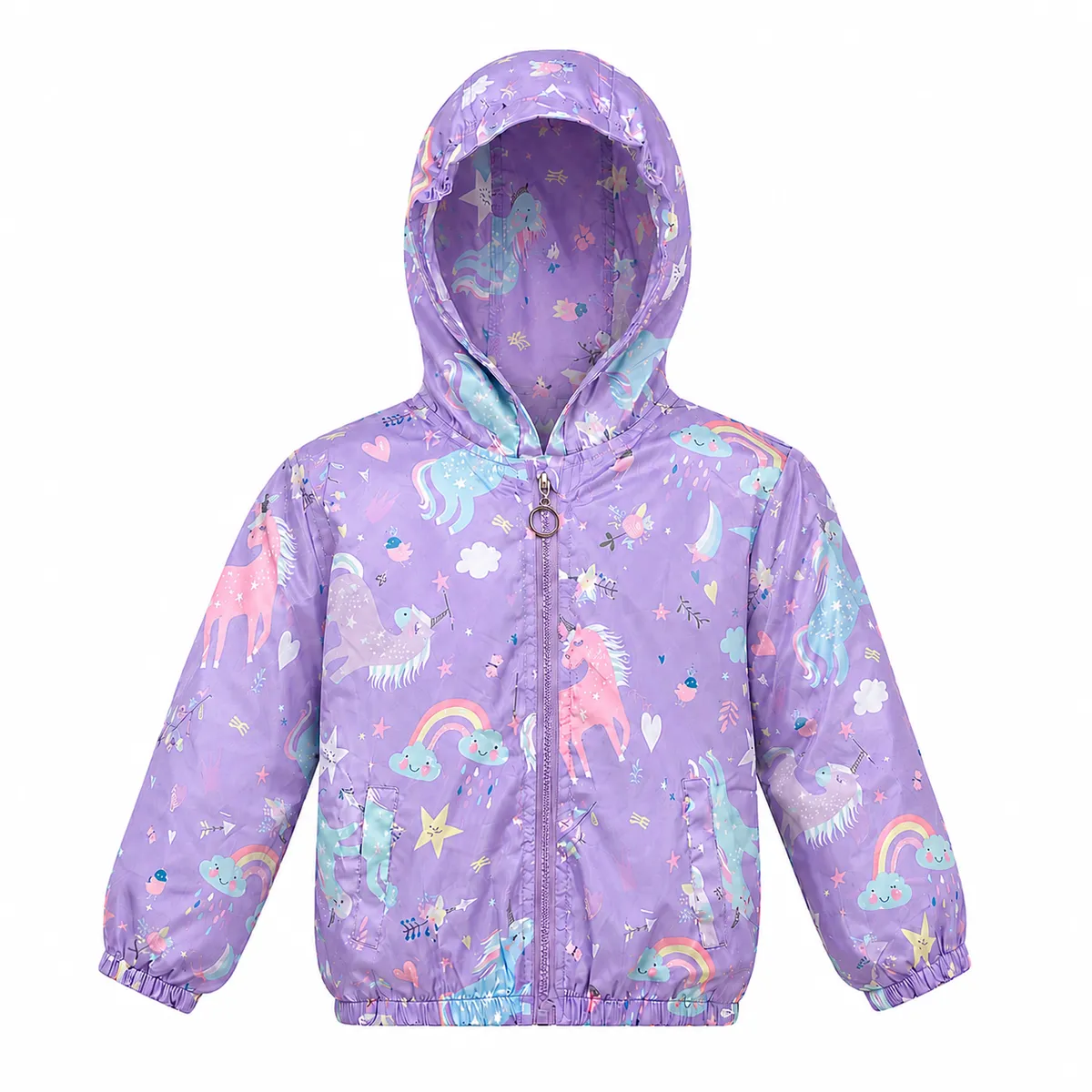 Girls Hooded Windbreaker Jacket - Violet Unicorns