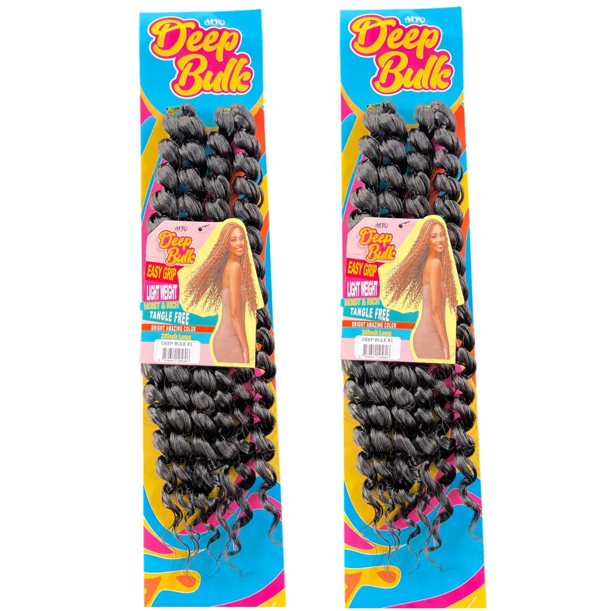 Afrotex Deep Bulk Curls - Deep Wave Crochet Hair - 20 Inch - Pack of 2 - #1B