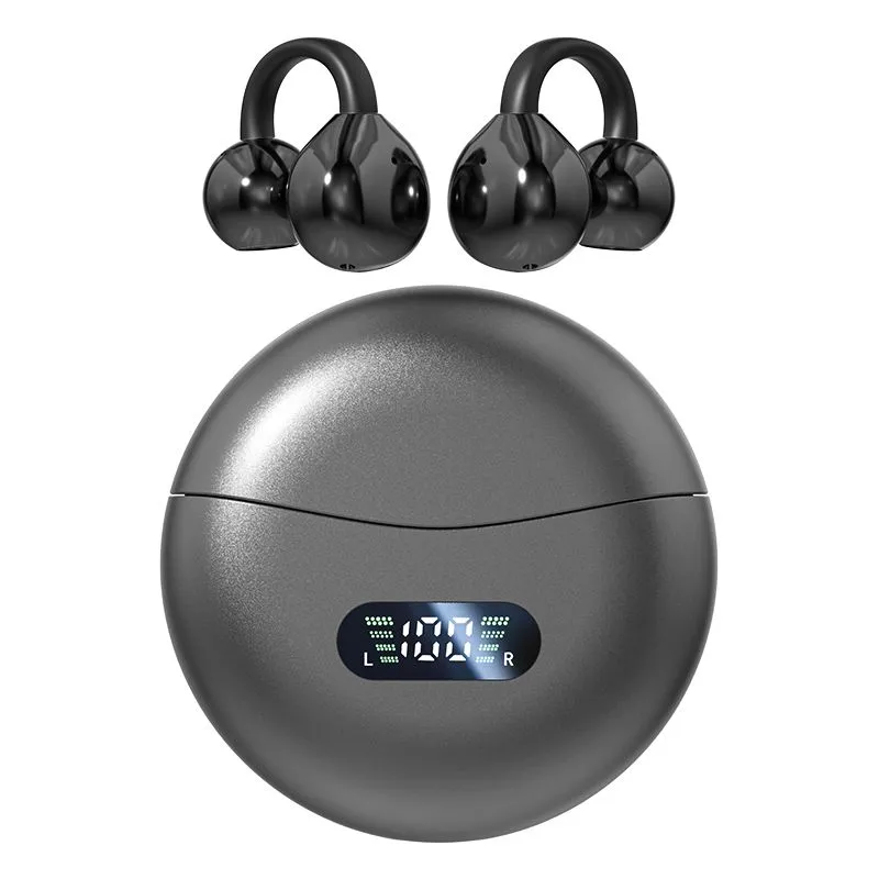 M79 Open Ear Clip-On Earbuds, Bluetooth Headphones with LED Battery Display - Black