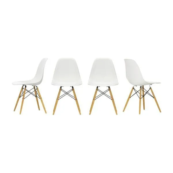 Set of 4 White Wood Chair
