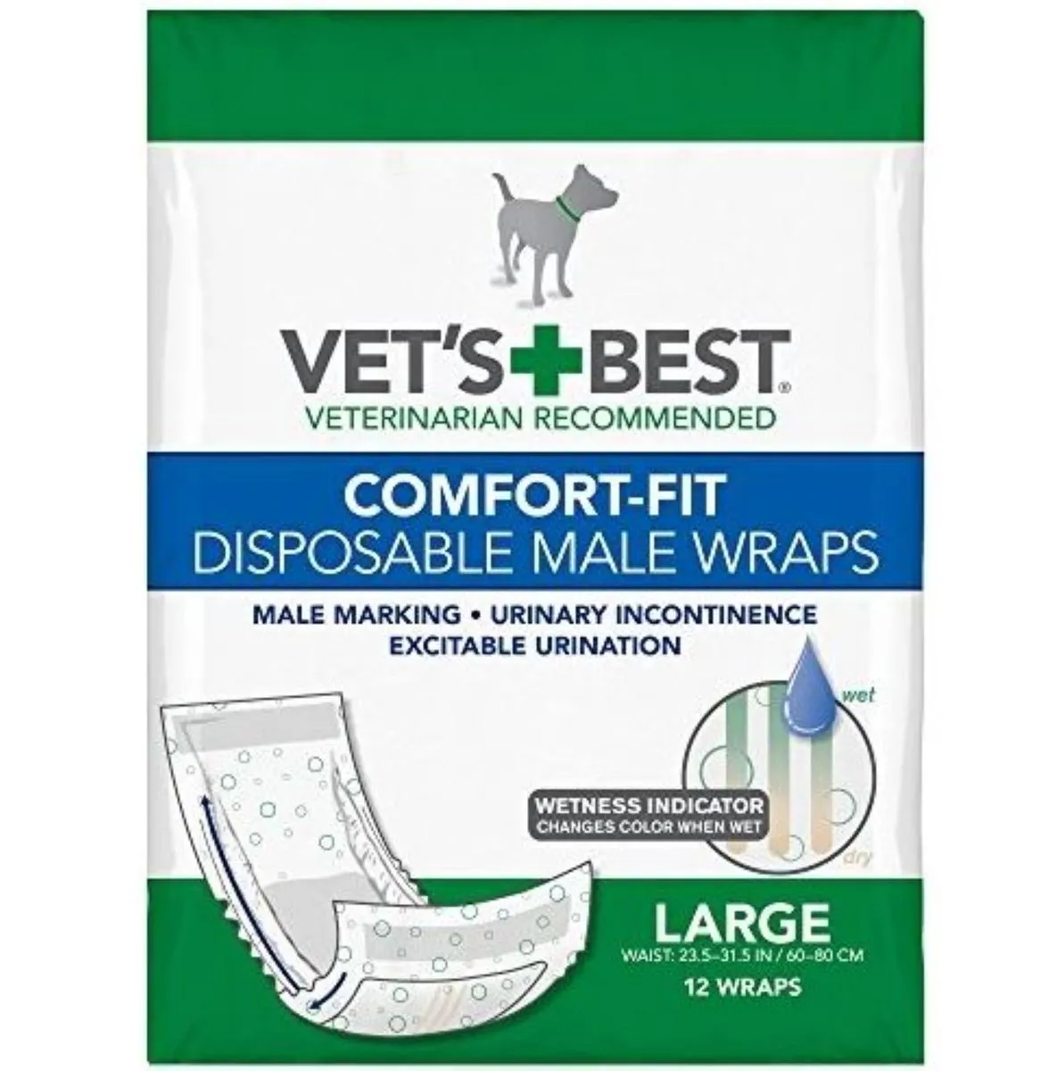 Vets Best - Comfort Fit Disposable Male Wrap 12 Pack Large