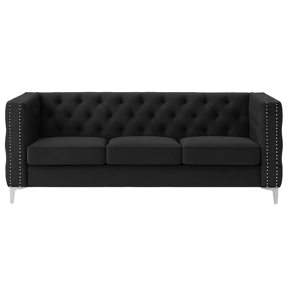 Oxford Three Seater Buttoned Couch - Black