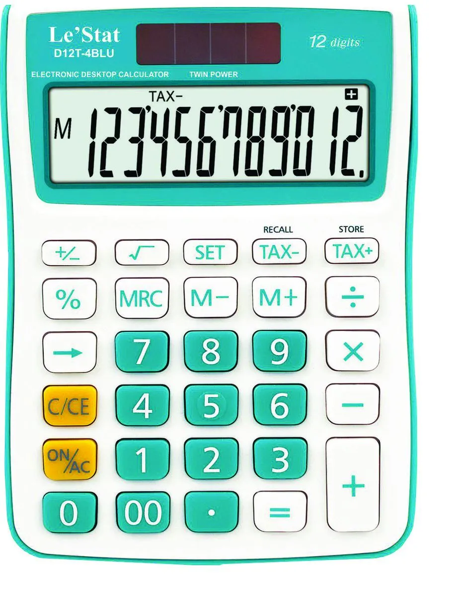 Le'Stat D12T-4 12-Digit Desktop Calculator - Blue