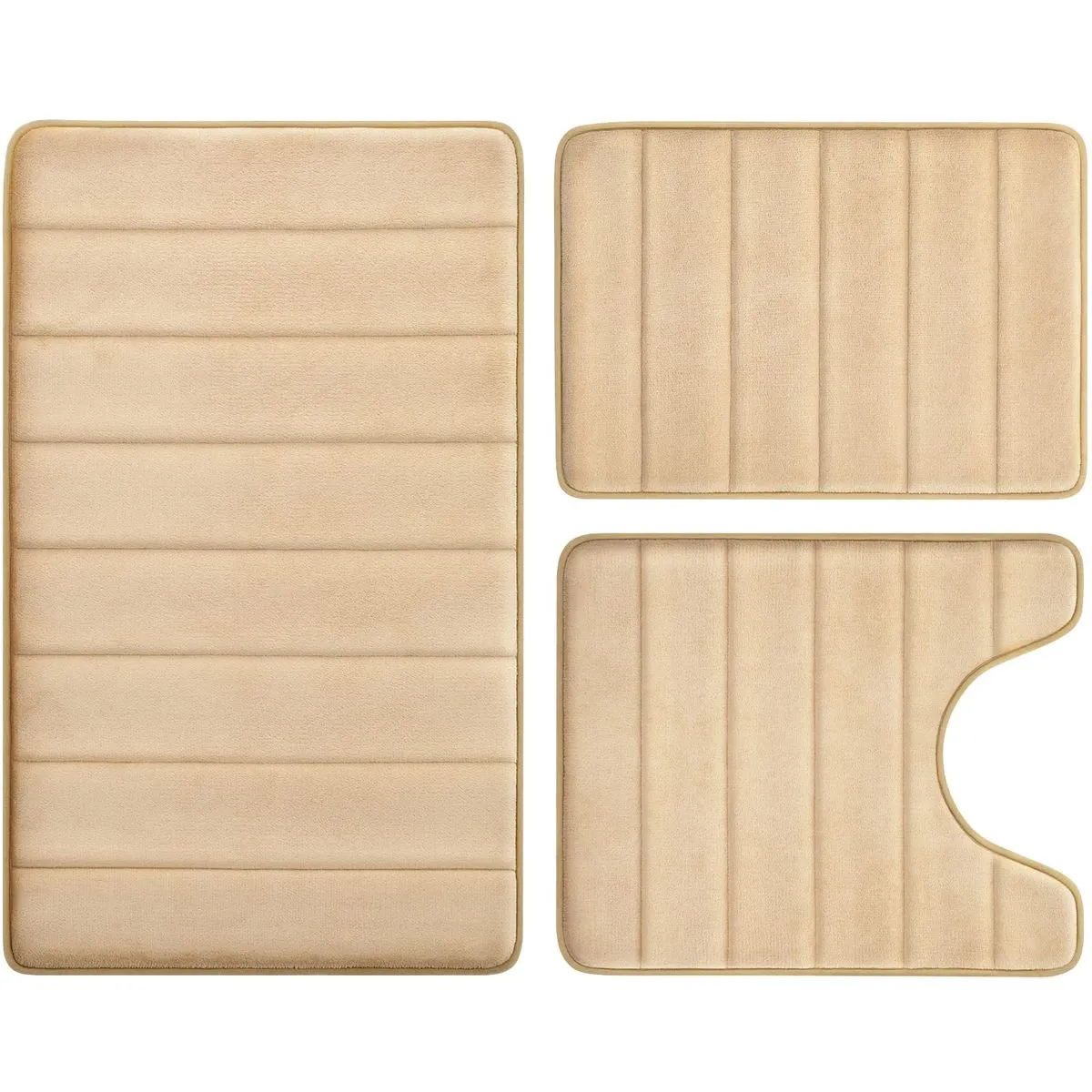 3 Pcs Memory Foam Bath Mat Sets Washable Toilet Mat Shower Carpet - Brown