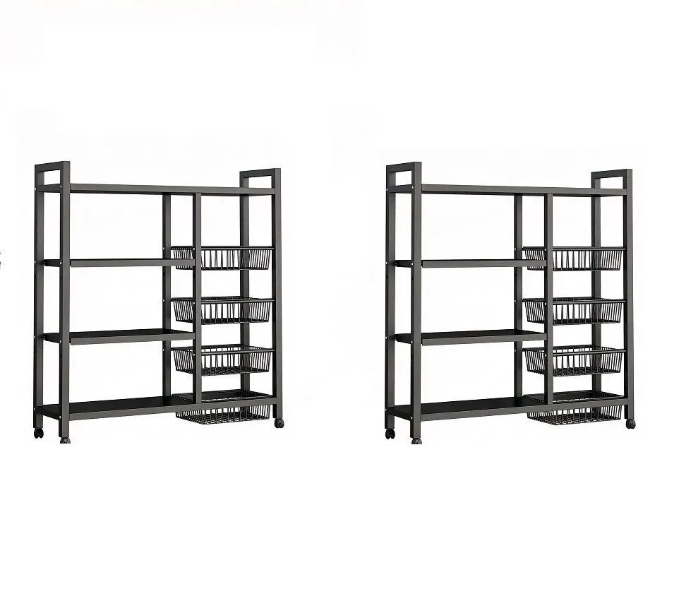 2Pack-Metal Kitchen Storage Rack With 4 Drawers, 4 Shelves, And Wheels
