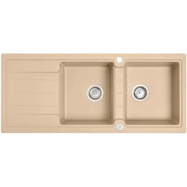 Double Bowl Square Kitchen Sink 116x50x19cm - Beige