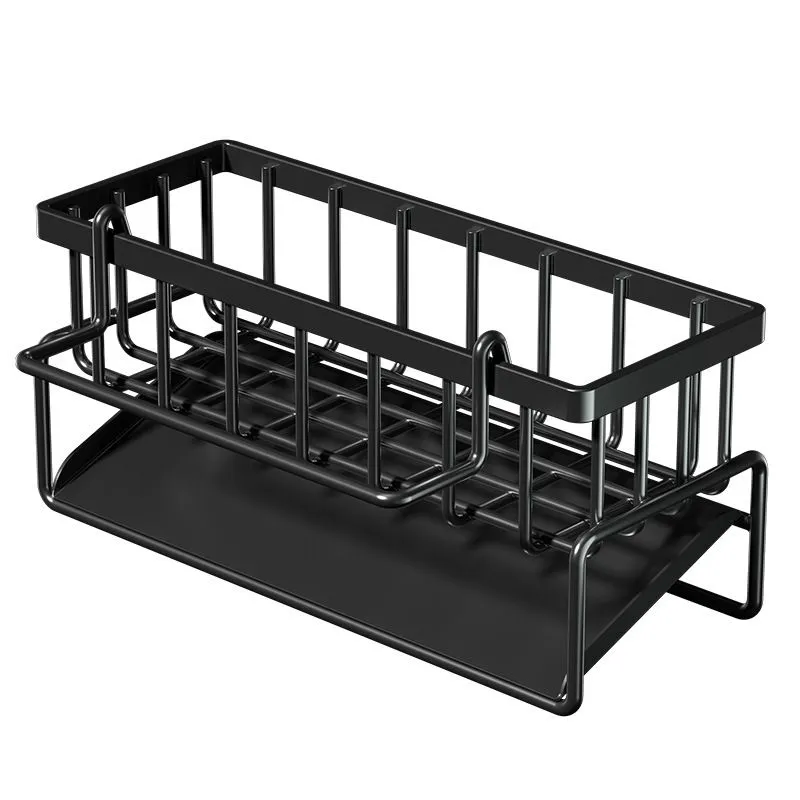 Sponge Holder for Kitchen Sink,Sink Caddy with Drip Tray,Drying Rack-Black