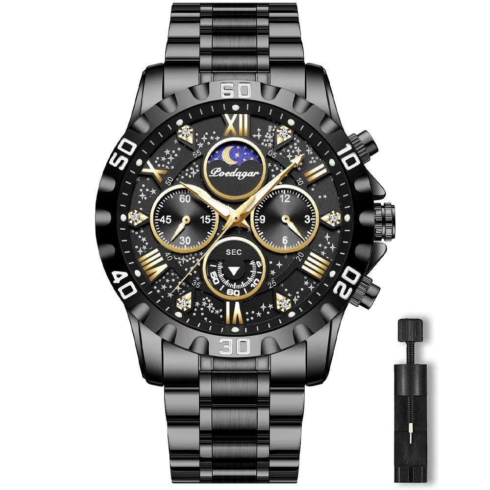 POEDAGAR Luxury Watch for Man Waterproof Luminous Chronograph Quartz Watch